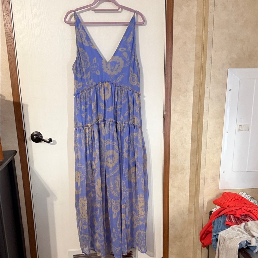 Free People Blue and Tan Floral Maxi Dress